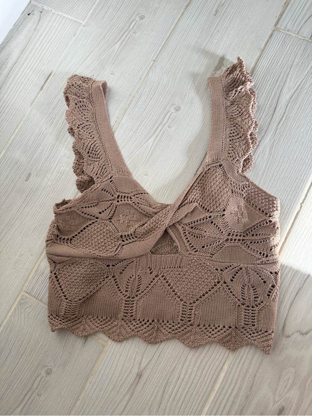 Crochet Knit Crop Tank Top - Mauve Taupe
